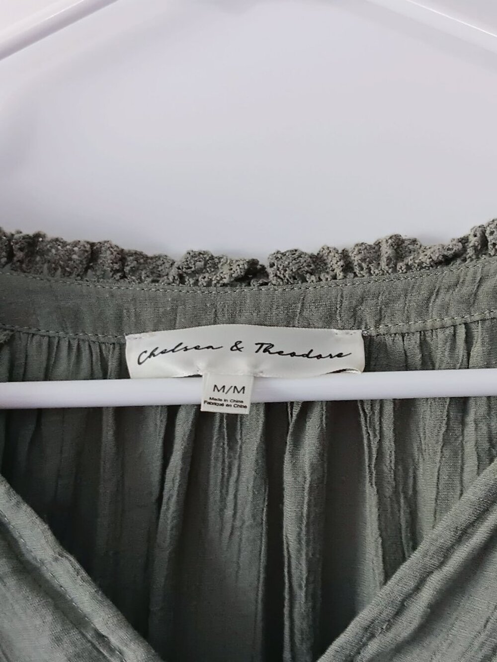 CHELSEA & THEODORE Deep Sage Green Lace Blouse Size M - Picture 4 of 15